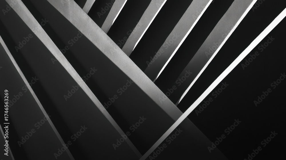 Obraz premium A high contrast geometric pattern with intersecting linear elements in black and grey creates depth and dimensionality,