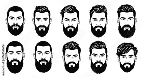 Diverse male hairstyles and beard styles faces beards
