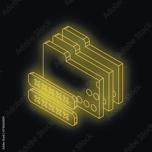 Neon folders secured with passwords, symbolizing data protection and information security in digital environment