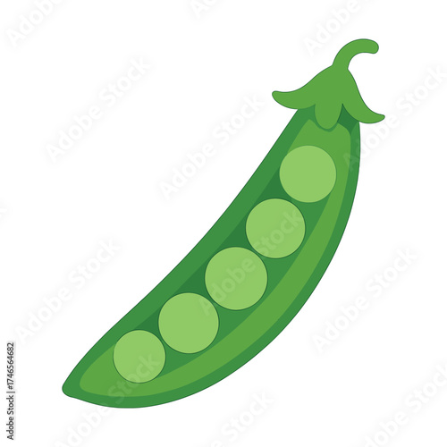 Green pea pod illustration with five peas