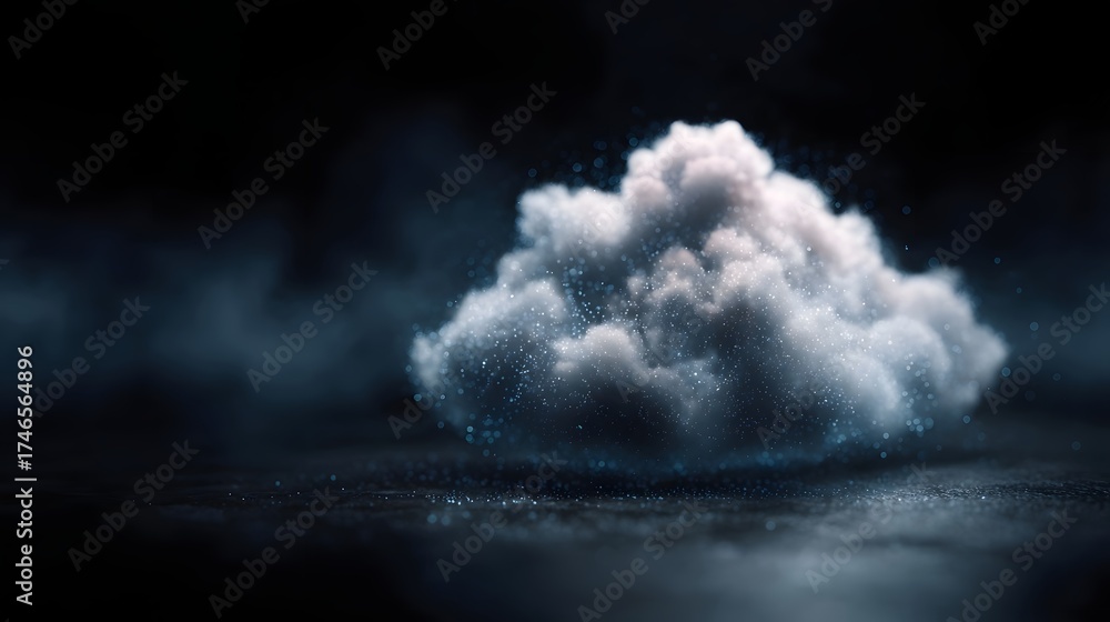 Naklejka premium A luminous ethereal cloud formation with glowing particles against a dark textured background evoking digital and futuristic themes