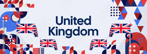 United Kingdom National Day background with Union Jack flags. Creative abstract geometric design for poster, banner, and holiday celebration events.