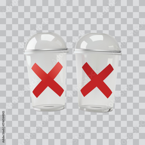 Empty Cups with Red Crosses No Drinks Please Prohibition Visual Beverage Restriction Isolated Clear Vessels Warning