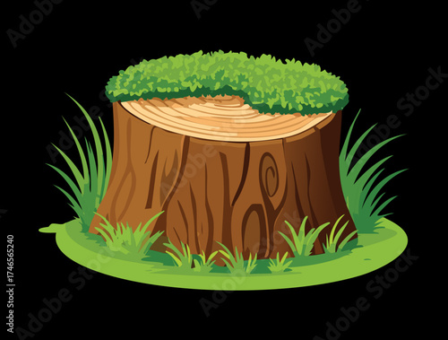 Shaded Plants Mossy Tree Stump in the Forest Surrounded by Green Grass