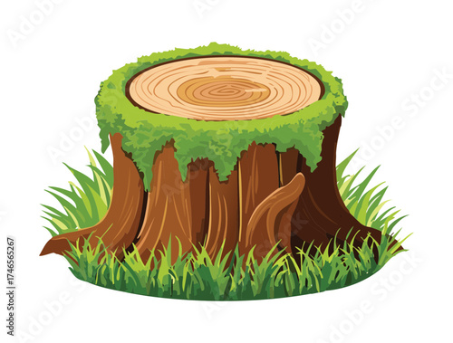 Mossy Plants Tree Stump Covered in Green Moss and Grass