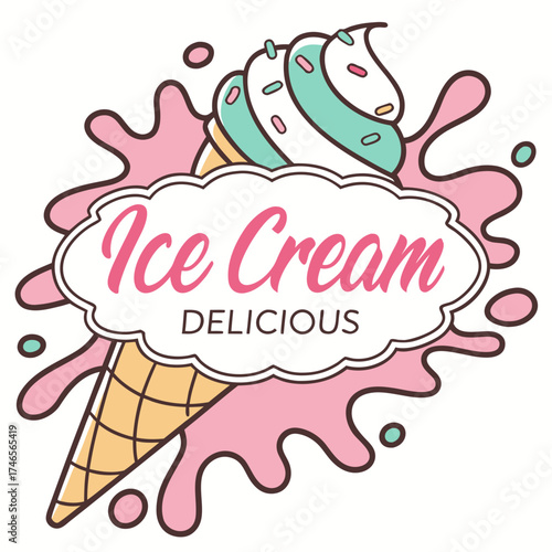 Delicious ice cream cone with pastel colors and sprinkles perfect for summer treats and sweet cravings a delightful and refreshing dessert illustration