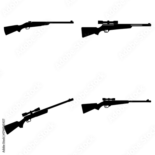 Four black rifle silhouettes are displayed against a white background in a symmetrical arrangement