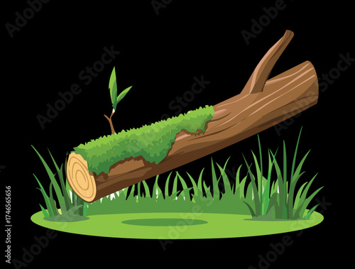 New Life Plants Small Sprout Growing Out of a Mossy Fallen Log on the Ground