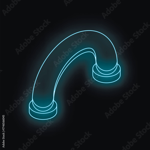 Neon blue grab bar glowing on black background, promoting bathroom safety and accessibility
