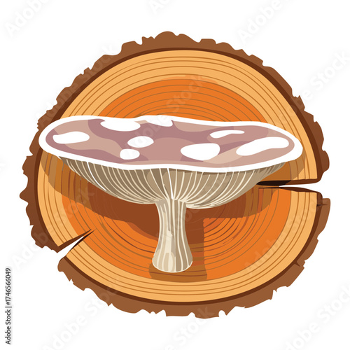 Detailed Plants Close-up of Large Brown Mushroom on a Textured Wooden Surface
