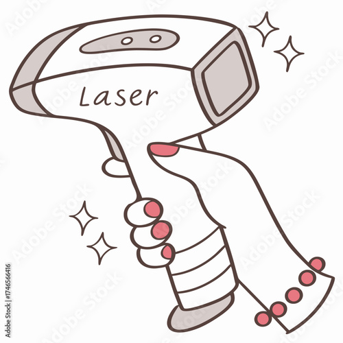 Hand holding a laser hair removal device for beauty treatments and skincare routines in a modern aesthetic clinic setting for smooth skin