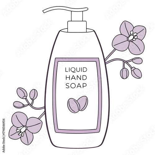 Elegant liquid hand soap bottle with floral accents for a spalike experience and gentle cleansing routine promoting hygiene and selfcare at home