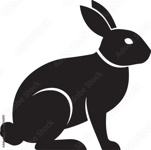 Minimal Rabbit Silhouette Side View Vector | Black Geometric Bunny Icon Design Isolated on Transparent Background