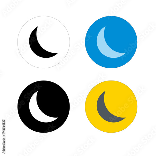 crescent moon vector icon, colored using round buttons 
