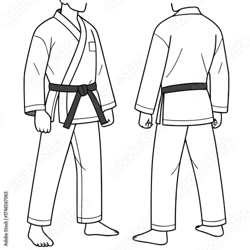 Karate gi uniform illustration vector template for martial arts training and competition outline design