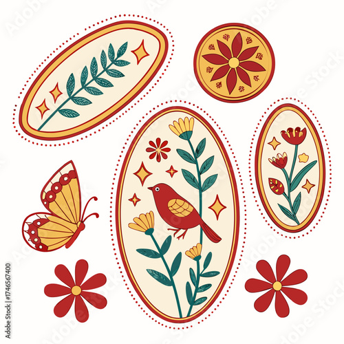 Floral vector design with bird butterfly flowers and decorative elements for spring and summer themes art