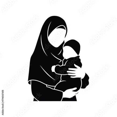 Mother holding baby in hijab family