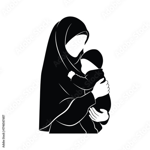 Mother holding baby silhouette black