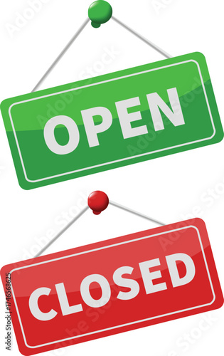 Business Status Illustration Open and Closed Sign Retail Store Trade Signage Commerce Shop Green Red Information Graphic