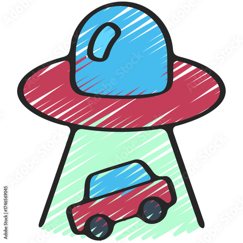 UFO Abducting Car Icon