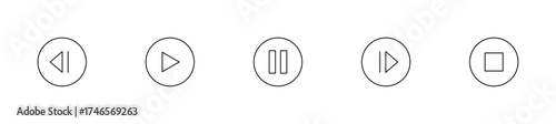 Playback control button icons in minimalist circular line design