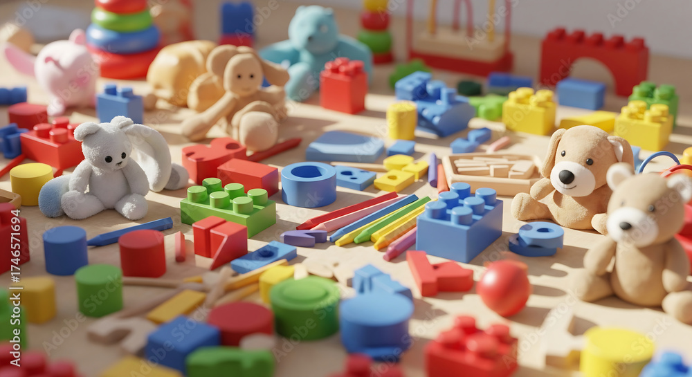 Naklejka premium Colorful Children's Playroom Toys