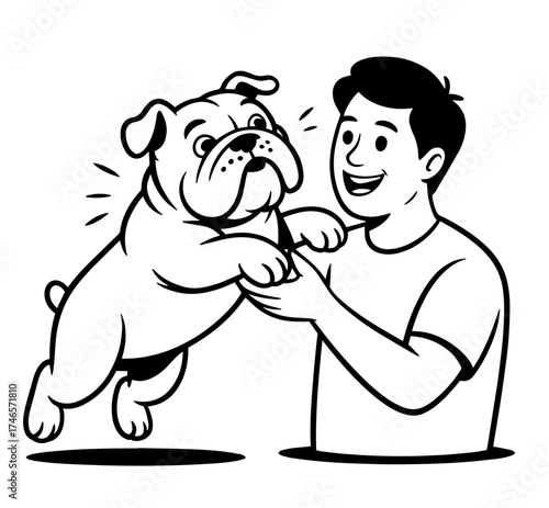 owner dog fun walk love one line art design vector	