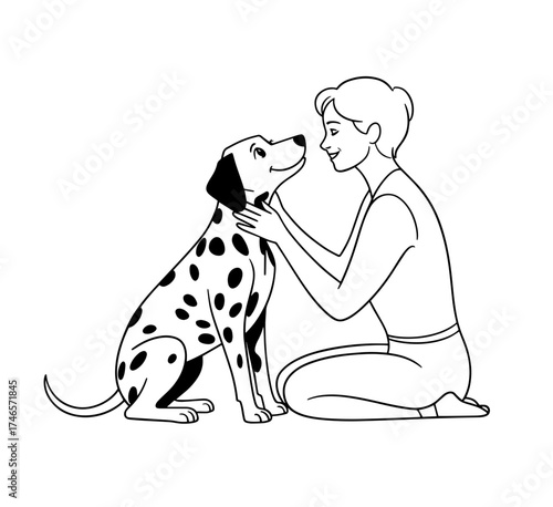 owner dog fun walk love one line art design vector	