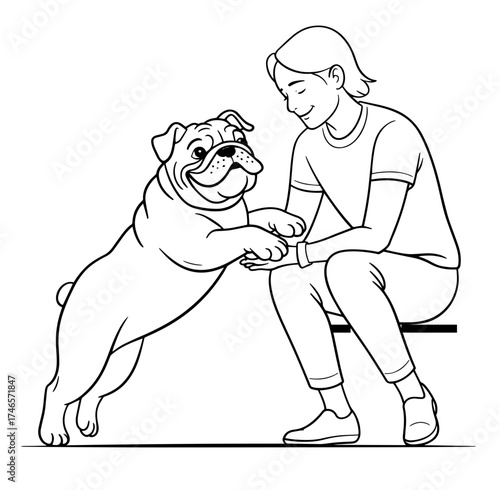 owner dog fun walk love one line art design vector	