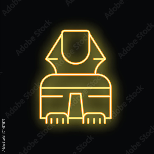 Bright yellow neon sign depicting the great sphinx of giza, set against a stark black background