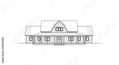 A front view of a house with a porch and a roof