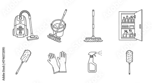 Outlined cleaning supplies