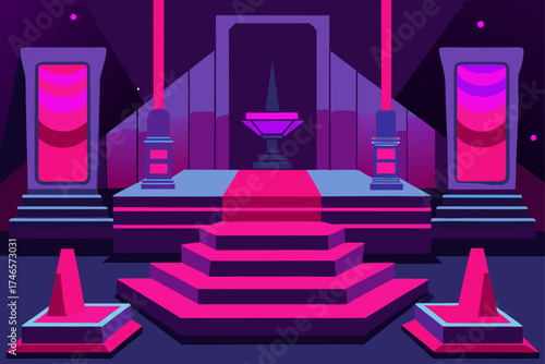 galactic courtroom stage with layered seating and 
