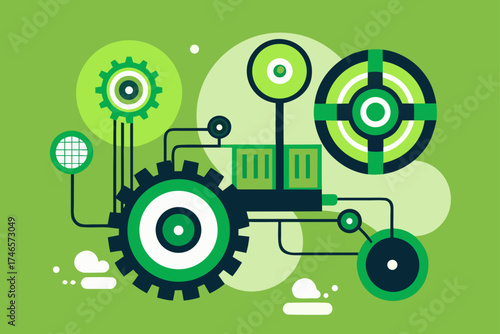 futuristic tech motif of mechanical wheels and dig