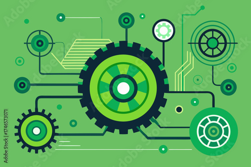 futuristic tech motif of mechanical wheels and dig