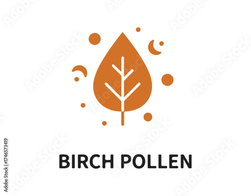 Birch pollen icon. Leaf of a tree, botanical earring. Triggers allergic reactions. A typical seasonal allergen. Plant allergy. Silhouette symbol on a white background. Isolated vector illustration.