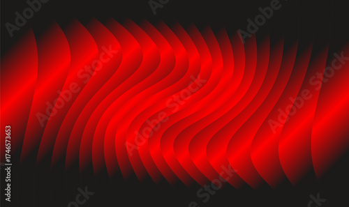 Black and red abstract background with sharp wavy lines and gradient transition, dynamic swirl shape.	