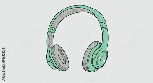 Mint green wireless headphones in sketch style  