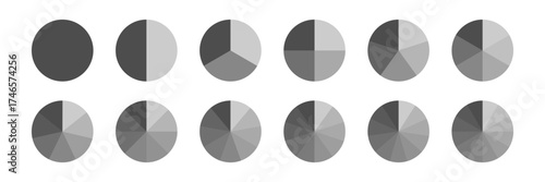 Segmented circle chart. Minimal black infographic template. Geometric radial diagram. Divided circle Design element