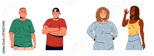 Diverse group of people standing together. Portrait of men and women for community and social inclusion concept. Flat vector illustration character set.