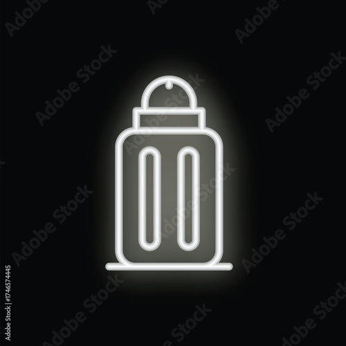 Glowing white neon sign of a salt or pepper shaker on a dark background, ideal for restaurant, food, or dining concepts