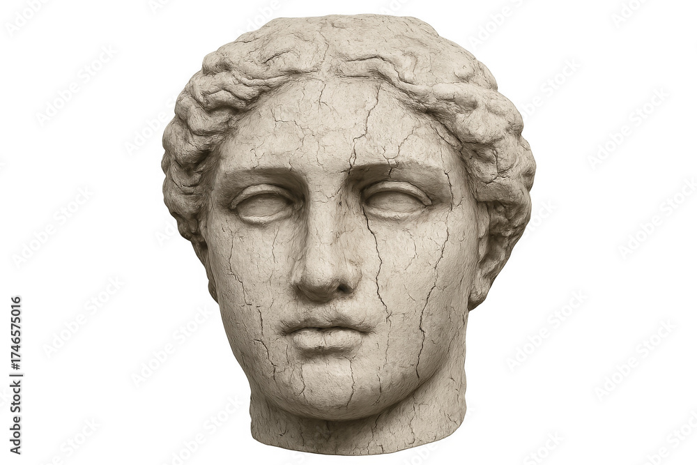 Obraz premium Ancient greek bust cracked texture transparent background