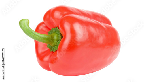 Vibrant red bell pepper with green stem against transparent background