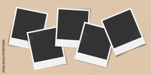 Polaroid photo frame mockup set for collage. Retro photo border isolated. Blank snapshot frames collection horizontal background
