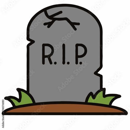 Cartoon gravestone with R.I.P. inscription and grass details  
