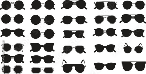 Stylish Sunglasses Collection Vector Art Fashion Eyewear Summer Accessories Trendy Shades Eye Protection Designer Frames