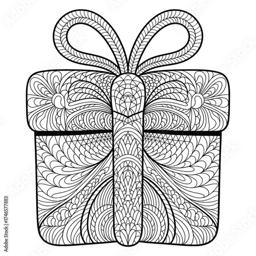 Intricate mandala pattern gift box vector illustration for adult coloring pages eps scalable artwork silhouette vector illustration white background