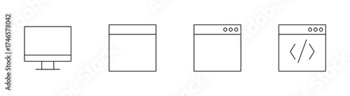 Computer and web interface line icons set