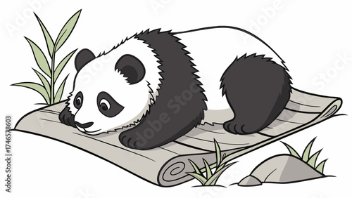 Cartoon Panda Bear Cub on a Log Adorable Wildlife Illustration for Kids Nature and Animal Theme.