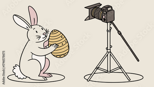 Cartoon Rabbit Holding Easter Egg Photography Setup.